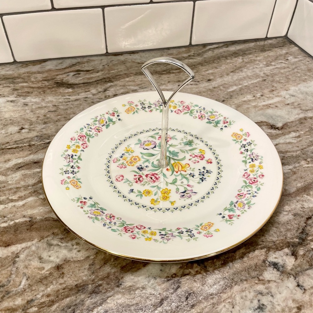 Royal Doulton Spring Glory Tidbit Tray Bone China with Silver Handle Vtg